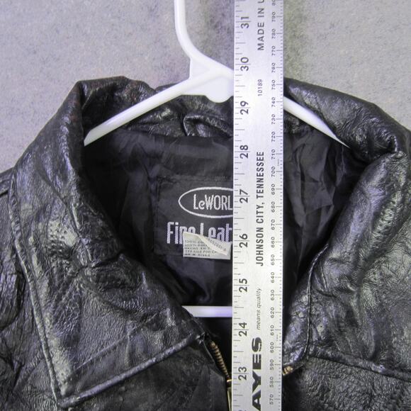 LeWORLD Fine Leathers Jacket Mens Medium Black Leather Zip Front Lined Pockets - Picture 3 of 8